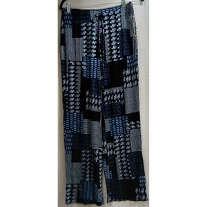 Artisan NY Womens S Patchwork Wide Leg Pants NWT Blue Black Boho Palazzo